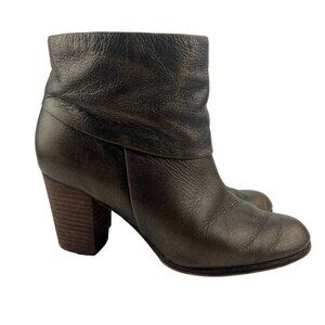 Women's Cole Hann Bronze Leather Side-Zip Stacked Heel Ankle Boots size 6.5